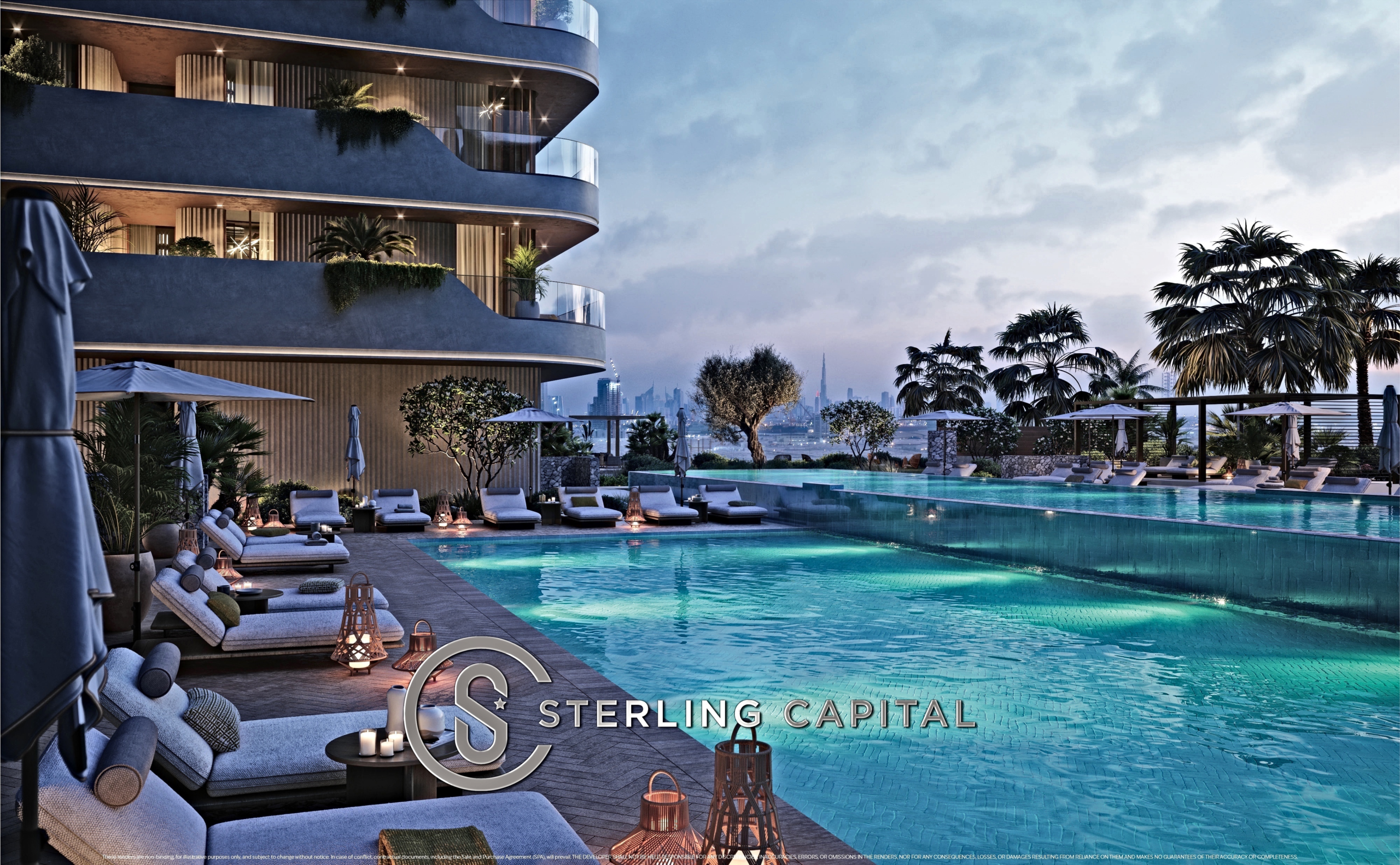 The Mural infinity pool at night